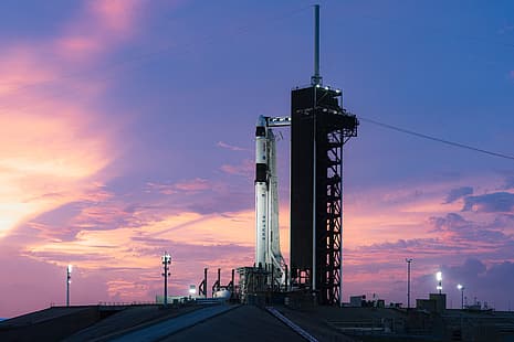 statek kosmiczny, SpaceX, wyrzutnie rakiet, niebo, chmury, NASA, Falcon 9, Tapety HD HD wallpaper