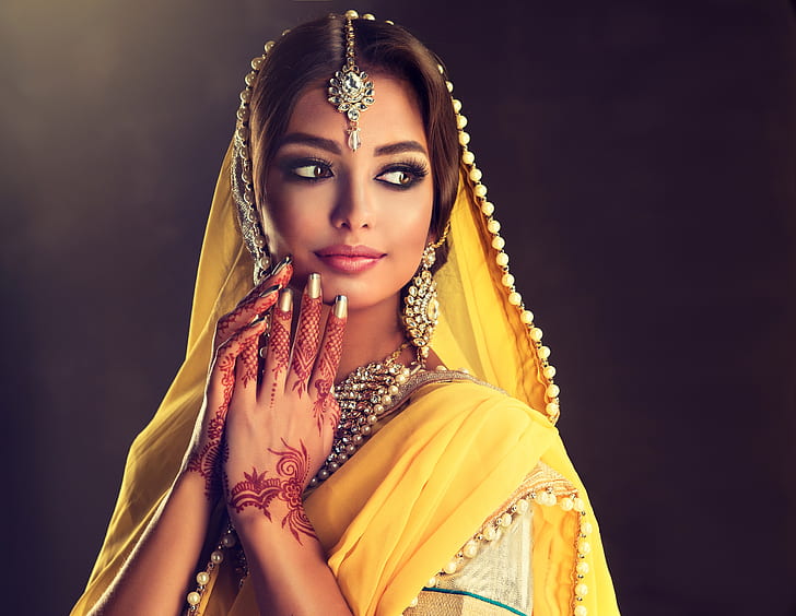 fille, pose, style, maquillage, belle, indienne, robe, Sofia Zhuravets ', Fond d'écran HD