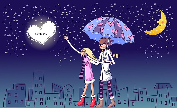 Love, yellow haired woman illustration, Holidays, Valentine's Day, Night, Love, Romantic, Lovers, valentines day, watching the night sky, walk outdoors, romantic walk, HD wallpaper