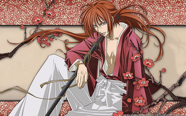 Kenshin Himura, anime, Rurouni Kenshin, meninos de anime, HD papel de parede