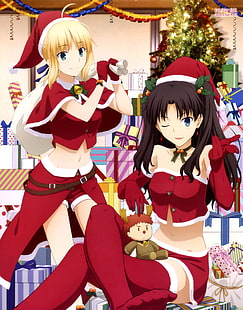 Anime Girls, christmas, Fate, Fate Series, Saber, Stay Night, Tohsaka Rin, HD wallpaper HD wallpaper