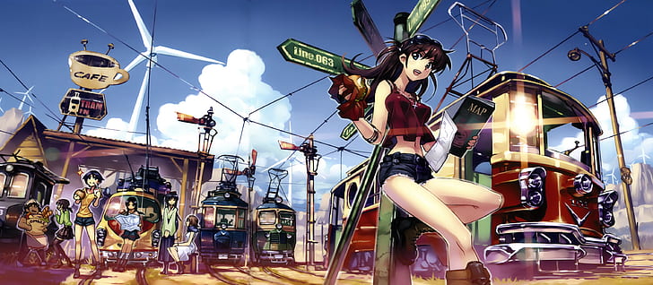 trolley, cafes, anime, HD wallpaper
