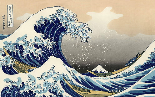 opera d'arte tradizionale blocco di legno hokusai la grande onda fuori dal mare di kanagawa giappone opere d'arte, Sfondo HD HD wallpaper