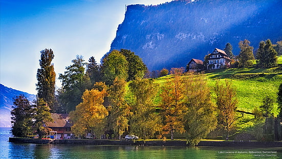 Озеро Люцерн осенью, Нидвальден, Швейцария, Европа, HD обои HD wallpaper