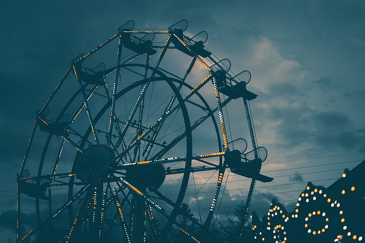 Riesenrad, Riesenrad, Nacht, Hintergrundbeleuchtung, HD-Hintergrundbild
