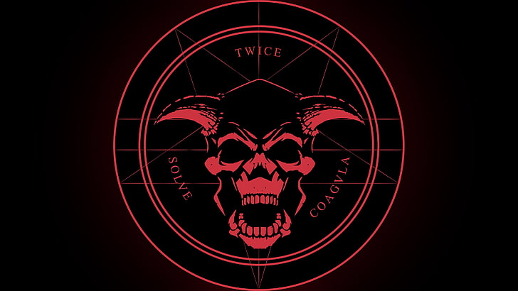 Twice Solve Coagvla logo, skull, demon, Latin, horned, pentagram, Satanism, devils, satanic, evil, Doom (game), HD wallpaper