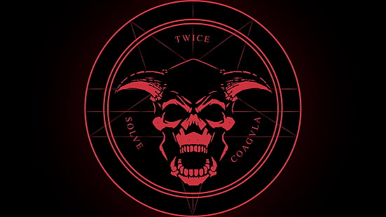 Dos veces resuelve el logotipo de Coagvla, cráneo, demonio, latín, cuernos, pentagrama, satanismo, demonios, satánico, malvado, Doom (juego), Fondo de pantalla HD HD wallpaper