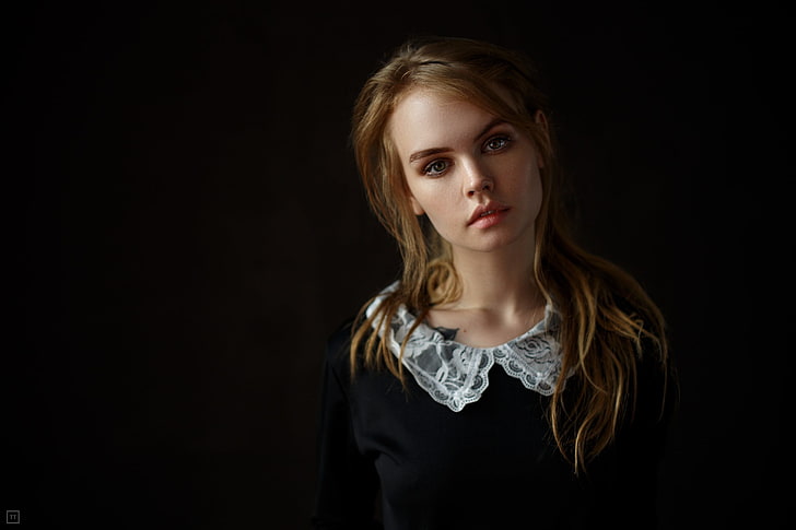 blonde, women, simple background, portrait, Anastasia Scheglova, model, HD wallpaper