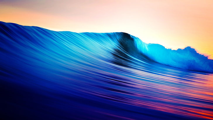 خلفية المحيط الأزرق والأحمر الرقمية ، الطبيعة ، الأمواج، خلفية HD