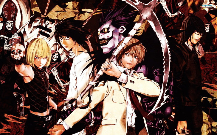 Anime, Death Note, L (Death Note), Light Yagami, Mello (Death Note), Ryuk (Death Note), HD tapet