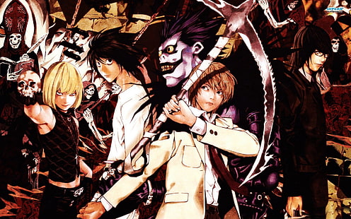 Аниме, Death Note, L (Death Note), Light Yagami, Mello (Death Note), Ryuk (Death Note), HD тапет HD wallpaper