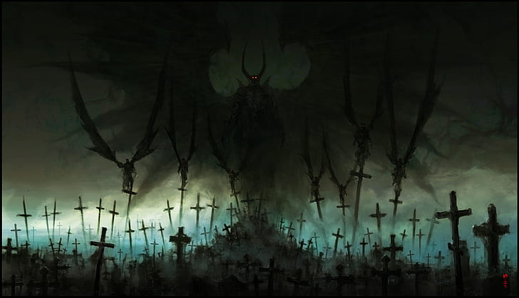 Dunkel, Dämon, Kreuz, Friedhof, HD-Hintergrundbild