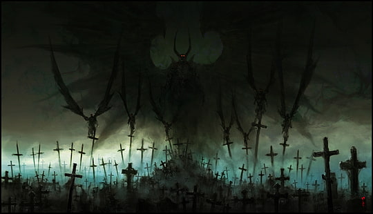 Dark, Demon, Cross, Graveyard, HD tapet HD wallpaper