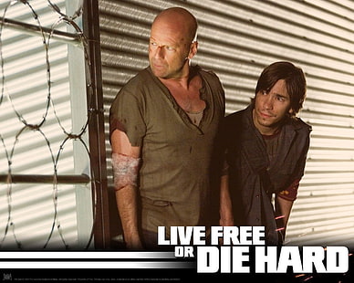 Die Hard, Die Hard 4, aktorzy, Justin Long, Matt Farrell, Bruce Willis, John McClane, Tapety HD HD wallpaper