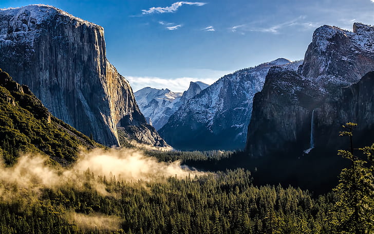 EUA, Califórnia, Parque Nacional de Yosemite, montanhas, floresta, nevoeiro, EUA, Califórnia, Yosemite, Nacional, Parque, Montanhas, floresta, nevoeiro, HD papel de parede