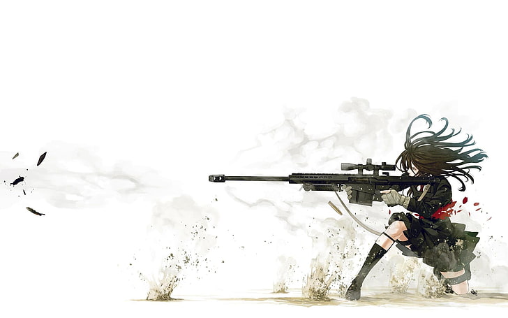 аниме девушки, снайперская винтовка, HD обои