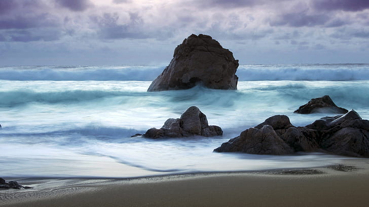 Pantai Ocean Wave Batu Batu Biru HD, alam, lautan, biru, pantai, batu, batu, gelombang, Wallpaper HD