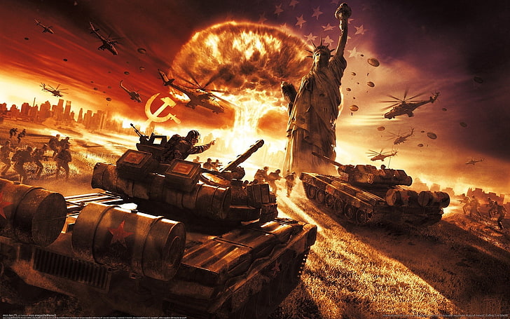 world in conflict video games soviet army soviet union ussr statue statue of liberty aircraft military aircraft helicopters war explosion nuclear soldier world war iii, HD wallpaper