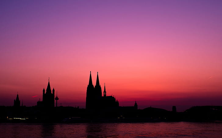 Edifici Sunset Purple Silhouette HD, tramonto, edifici, paesaggio urbano, viola, silhouette, Sfondo HD