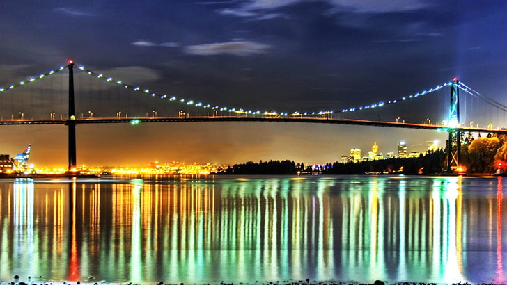 رسم جسر البوابة الذهبية، الجسر، الليل، الأضواء، الإنعكاس، الضوء 