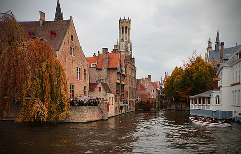 architecture, belgium, boat, bruges, bruges belgium, bruges canal, brugge, brugge belgium, buildings, canal, old buildings, HD wallpaper HD wallpaper