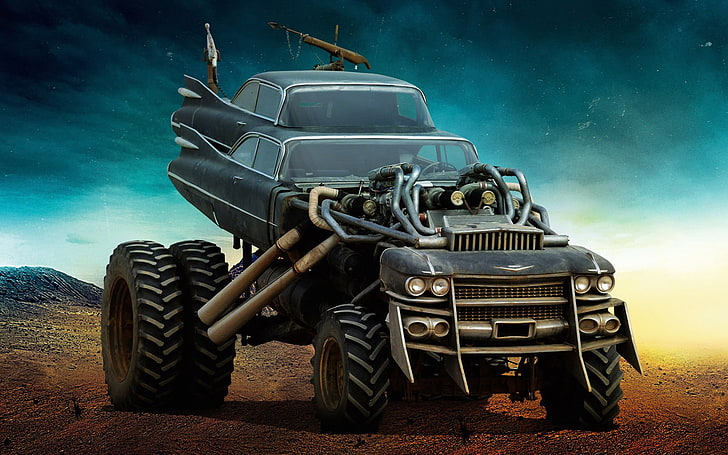 илюстрация на черен чудовищен камион, Mad Max, The Gigahorse, Mad Max: Fury Road, HD тапет