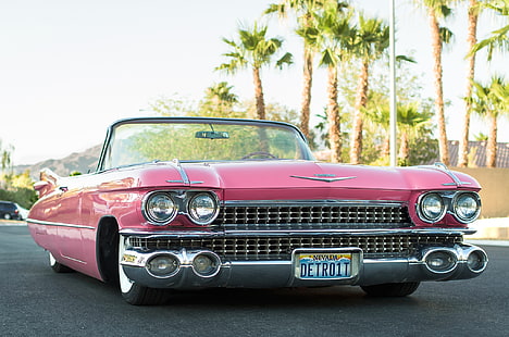 cupê conversível rosa, retrô, conversível, a frente, 1959, Cadillac conversível, HD papel de parede HD wallpaper