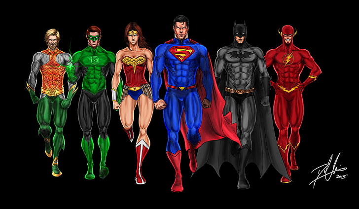 justice league, superheroes, deviantart, comics, art, digital art, green lantern, batman, cyborg, flash, wonder woman, aquaman, superman, hd, 4k, 5k, artist, HD wallpaper