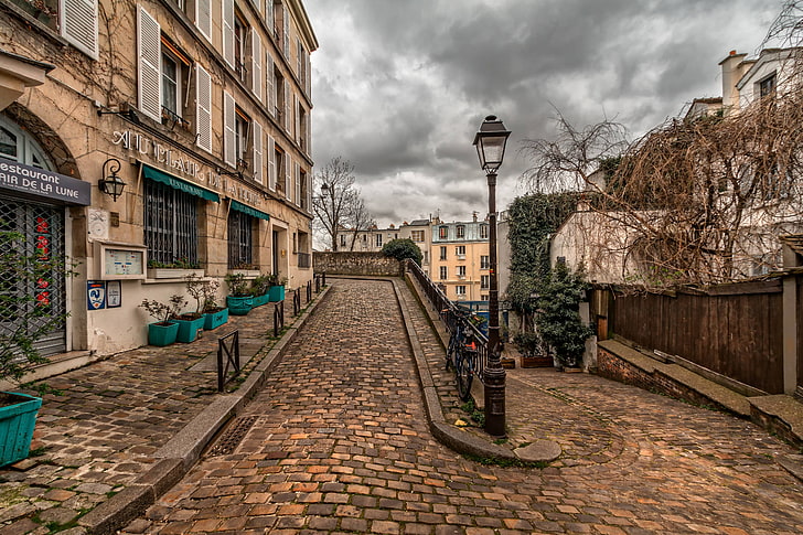 jalan, jalan, trotoar, tua, Paris, montmartre, kota, Wallpaper HD