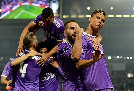 Cristiano Ronaldo, Sergio Ramos, Carlos Alberto Henrique Casemiro, Marcelo Vieira da Silva, UEFA, Champions League, HD-Hintergrundbild HD wallpaper