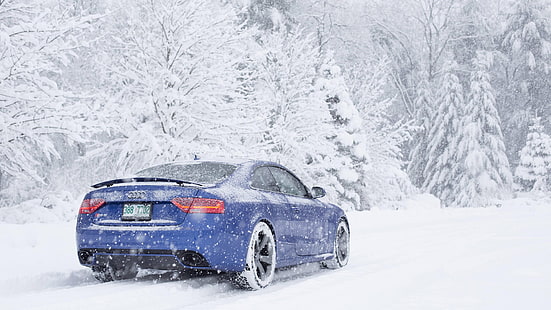 кола, сняг, Audi RS5, Audi, HD тапет HD wallpaper