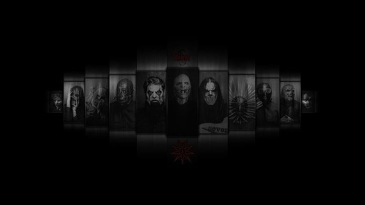 ассорти из злодеев ужасов фото коллаж, металл, метал музыка, Slipknot, коллаж, темнота, музыка, HD обои