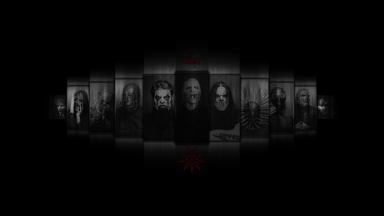 ассорти из злодеев ужасов фото коллаж, металл, метал музыка, Slipknot, коллаж, темнота, музыка, HD обои HD wallpaper