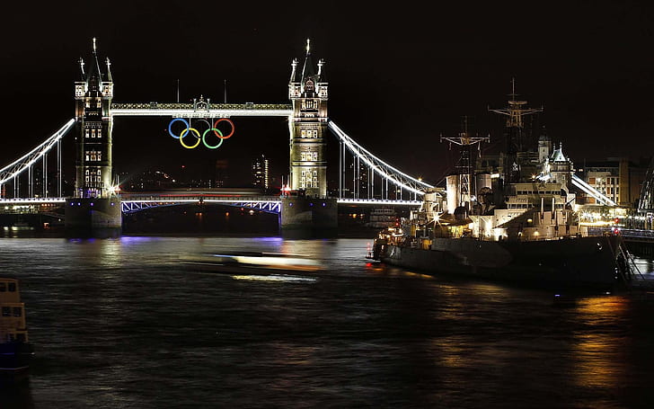 London Bridge at Night 2012 Olimpiade, Inggris, atlet, tamisa, jembatan, Wallpaper HD