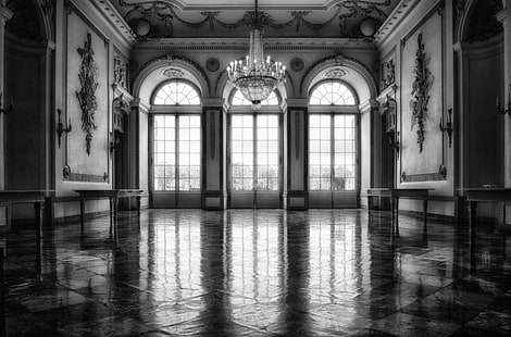 arches, architecture, art, baroque, black and white, building, castle, church, city, classic, column, glass, hall, historical, home, house, indoors, inside, light, lights, mansion, marble surface, HD wallpaper HD wallpaper