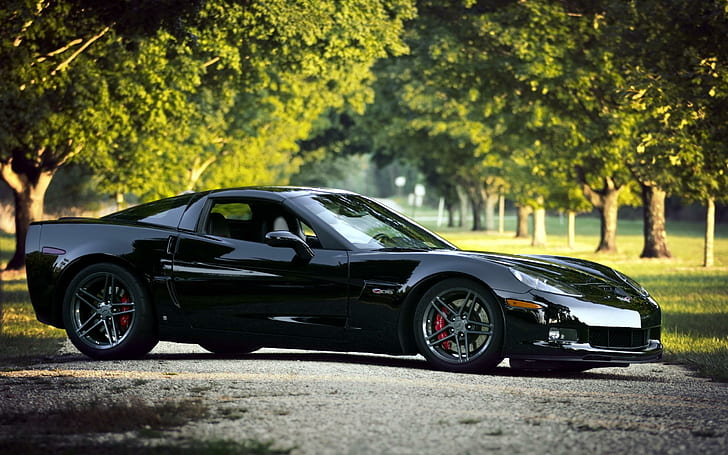 Corvette C6 Z06, черен супер автомобил, спорт, chevrolet, черен, супер, chevy, спортен автомобил, автомобили, HD тапет