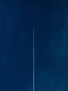 fusée blanche, traînées de condensation, ciel, bleu, avion, voler, avion, minimalisme, chemtrails, géoingénierie, Fond d'écran HD HD wallpaper