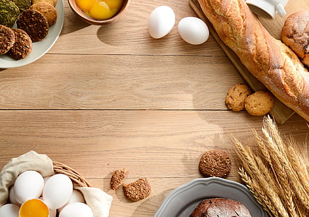  eggs, cookies, spikelets, bread, HD wallpaper HD wallpaper