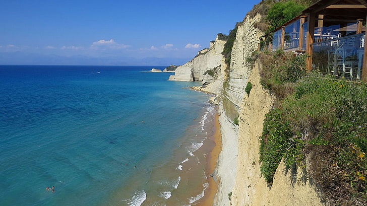 7 cennet Korfu, doğa hakkında, plaj, güzel, meltem, uçurum, korfu, yunanistan, tatil, iyonik, ada, uyanık, akdeniz, doğa, gevşeme, kaya, deniz, yaz, güneş, turizm, seyahat, görünüm, HD masaüstü duvar kağıdı