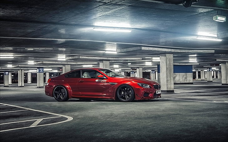 BMW M6 red car at parking, red coupe, BMW, Red, Car, Parking, HD wallpaper