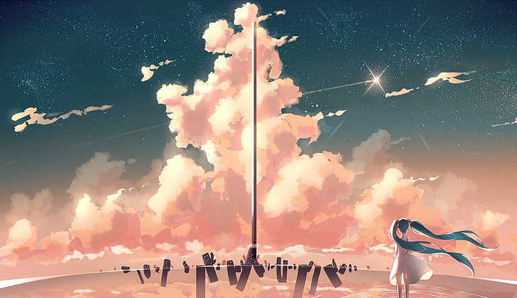 Mädchen Anime Charakter trägt weißes Kleid digitale Tapete, Fantasy-Kunst, Hatsune Miku, Vocaloid, Anime, Anime Mädchen, HD-Hintergrundbild