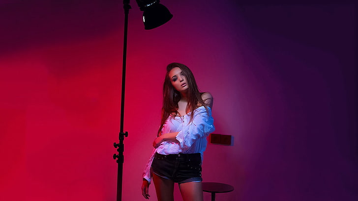 studio, lampu, wanita, model, Wallpaper HD
