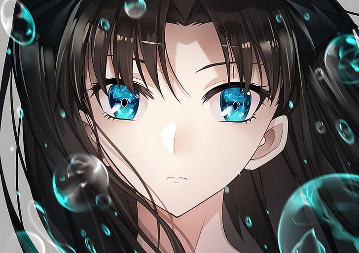 سلسلة Fate ، Fate / Stay Night: Unlimited Blade Works، Black Hair، Blue Eyes، Rin Tohsaka، خلفية HD
