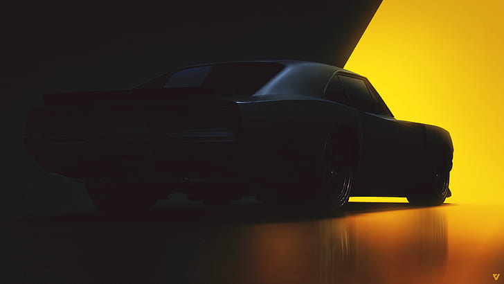 Dodge Charger, автомобили, HD, 4K, минимализм, концепт-арт, художник, произведения искусства, цифровое искусство, Deviantart, HD обои
