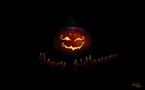 Dynia Halloweenowa, sztuka, czarne tło, Halloween, dynia, wakacje, napis, Tapety HD HD wallpaper