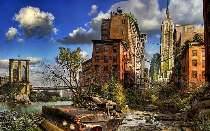 apocalypse, art, ville, numérique, poster, york, Fond d'écran HD