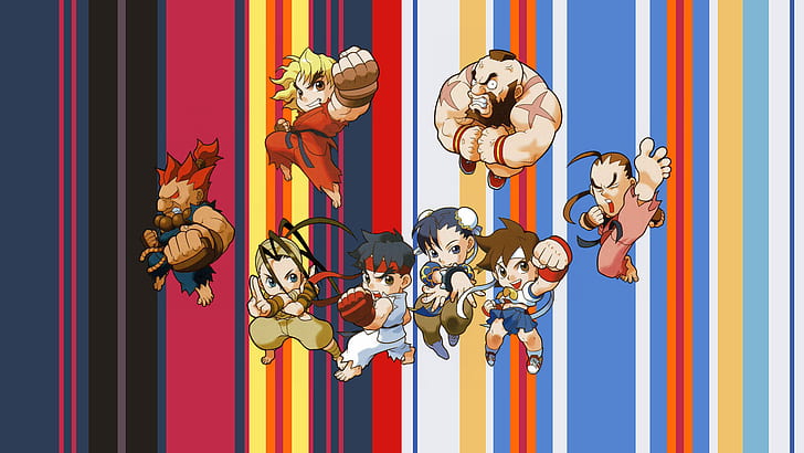 Street Fighter, games art, Ryu (Street Fighter), chun li, sakura (street fighter), Dan (Street Fighter), Ibuki (Street Fighter), Akuma, Ken (Street Fighter), Zangief(street fighter), Puzzle Fighter, chibi, picture-in-picture, HD wallpaper