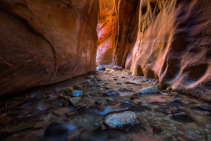 rock, canyon, water, nature, Utah, HD wallpaper