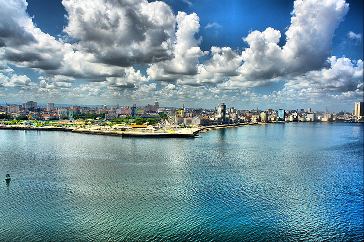 body of water and cloud, cuba, havana, promenade, hdr, HD wallpaper
