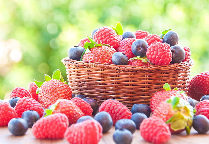 Food, Berry, Basket, Blueberry, Raspberry, Strawberry, HD wallpaper
